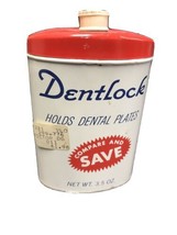Vintage Dentlock Denture Powder Dental Plates Collectible Tin  - $10.79
