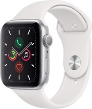 Apple Watch Series 5 (GPS, 44mm) - Silver Aluminum Case with White Sport... - £419.13 GBP