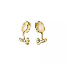 Anyco Earrings Fashion Gold  925 Sterling Silver Romantic Statement Tulip Stud - £17.66 GBP