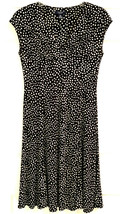 New Chaps Sz S Black &amp; White Polka dot Women&#39;s Stretchy Dress V-Neck Ful... - $19.79