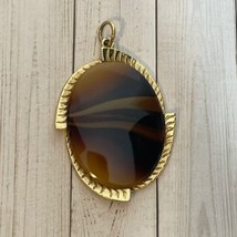 Vtg Signed MCM Sarah Coventry 70&#39;s Necklace Pendant ONLY Faux Agate Brown Glass - $10.69