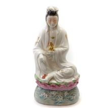 Chinese Porcelain Quan Yin On Lotus Statue 12.5&quot; Mid-Century 1960&#39;s Mid ... - £49.24 GBP
