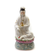 Chinese Porcelain Quan Yin On Lotus Statue 12.5&quot; Mid-Century 1960&#39;s Mid ... - £48.46 GBP