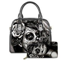 2Pcs/Set Halloween Sugar Girl Print Tote Bag Handbags for Women Day of the Dead  - £61.64 GBP