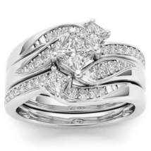 Silvertone Rhinestones 3pc/set Anniversary Bridal Fashion Ring - New - Size 10 - £15.62 GBP