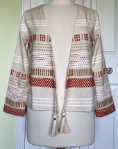 Soft Surroundings Cardigan Sweater Beige Tassel Striped Petite XS PXS embroidery - £19.76 GBP