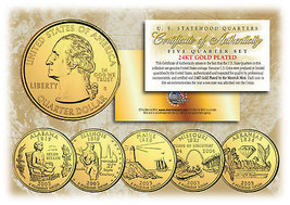 2003 US Statehood Quarters 24K GOLD PLATED ** 5-Coin Complete Set ** w/Capsules - £12.70 GBP