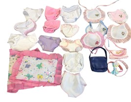 11 Doll Diapers Panties Nappies 5 Bibs 2 Purses 2 Hairbands Blanket Pillow - £20.63 GBP