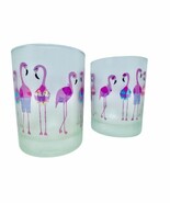 Culver Ltd Pink Flamingos In Bikinis Swimsuits Set Of 2 Frosted Lowball ... - €34,94 EUR