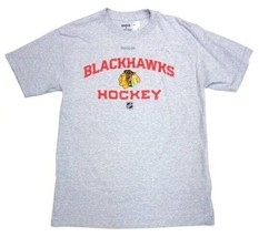 Chicago Blackhawks NHL Reebok Gray T-Shirt Hockey Text &amp; Logo Mens M - £13.58 GBP