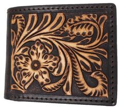 Men's Western Bifold Wallet Antique Floral Tooled Leather 18RTW54B - $34.64
