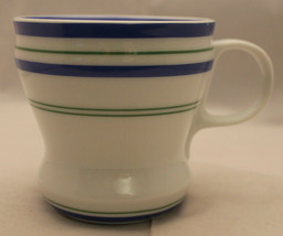 Starbucks 2007 White Ceramic Coffee Tea Mug Cup With Green Blue Stripes 12oz  - $26.79