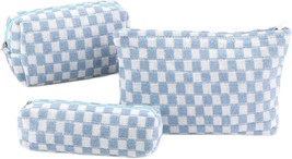 Makeup Bag 3 Pieces Large Capacity Checkered Cosmetic Bag Canvas Travel Toiletry - £19.61 GBP
