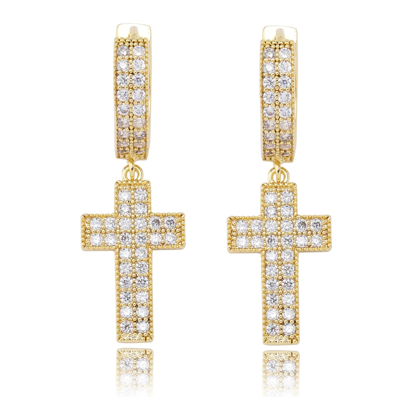Cubic Zirconia Bling Iced Cross Earring Gold Color  Silver Color Copper Material - £21.37 GBP