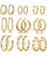 9 Pairs Gold Hoop Earrings for Women, 925 Sterling Silver Post 14K Real ... - $28.86 CAD
