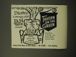 1960 Tavern on the Green Restaurant Ad - Dinner is romantic at the Elm Tree room - £11.83 GBP