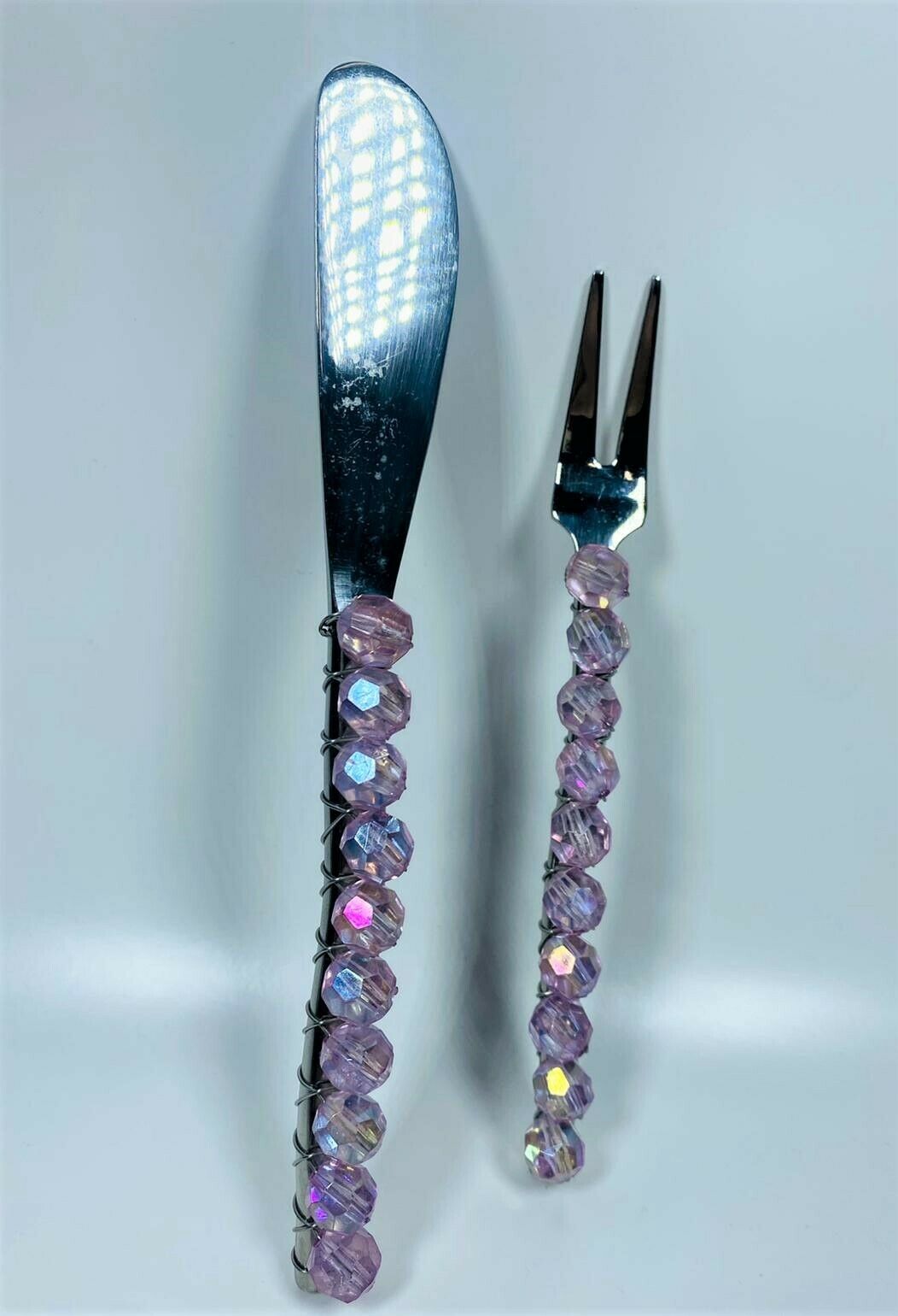 Cutlery Steak Rib Set Meat Fork &amp; Knife Stainless Steel - Amythyst Handle - $10.88