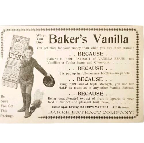 Baker&#39;s Extracts Vanilla Baking 1897 Advertisement Springfield Mass ADBN... - $19.99