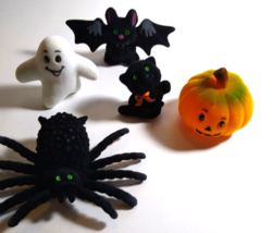 Lot of 5 Halloween Vintage Toys Black Cat Ghost Spider Bat JOL Hong Kong 1960s - £26.44 GBP