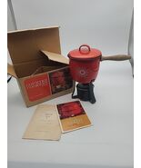 Vintage Sterno Country Cookery Half Quart Server Flame Red Fondue Pot EUC - $20.55
