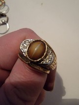 1960’s Vintage Gold 14KT GF Band Tigers Eye Ring Chunky Bold Designer Style Nice - $47.53