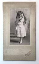 Little Girl 1st Communion Antique Photo on Board Beautiful Flower Covered Veil - £15.77 GBP