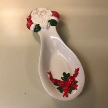 Xmas Ceramic Spoon Rest Holder Santa Face Holiday Décor Red White Holly Berry   - £11.22 GBP