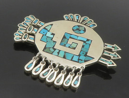 MEXICO 925 Sterling Silver - Vintage Turquoise Mosaic Pattern Brooch Pin- BP5343 - £107.90 GBP