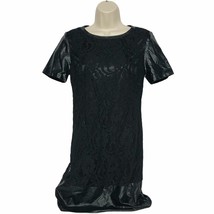 Laundry By Shelli Segal Shift Dress Size 2 Black Floral Lace Zip Up Short Sleeve - £27.78 GBP