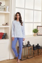 Pyjamas Ouvert De Femme Manches Longues En Interlock Coton Chaud Linclalor 92772 - £28.62 GBP