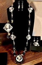 OOAK Handcrafted Black and White Glass and Beaded Necklace Set - £15.73 GBP+