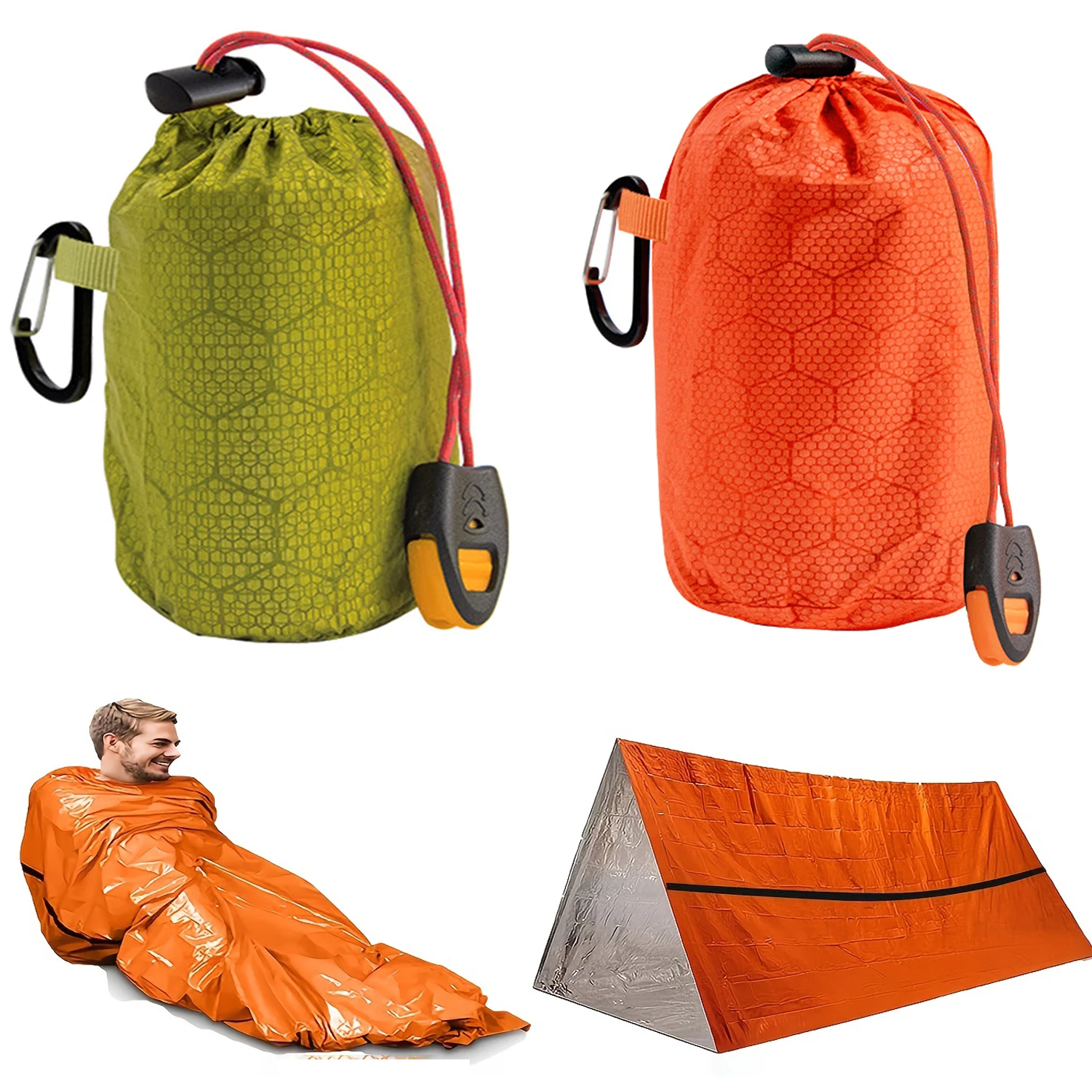 Outdoor Emergency Shelter Bivy Survival Mylar 2 Person Tent Kit With Sleeping - £14.27 GBP+