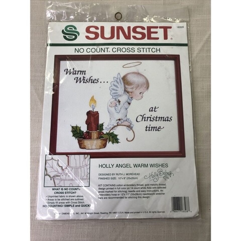 Sunset 18328 Warm Wishes at Christmas time No Count Cross Stitch Kit Holly Babes - $14.85