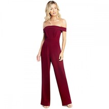 Dress The population DJU968-3053 Julian Off Shoulder Jumpsuit SZ M Burgundy - $1,658.45 MXN