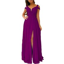 Illusion Top Front Slit Off The Shoulder Sexy Long Prom Dress Deep Purple US 6 - £92.56 GBP