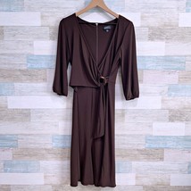 Adrianna Papell Jersey Wrap Dress Brown 3/4 Sleeve V Neck Stretch Womens 6 - $59.39