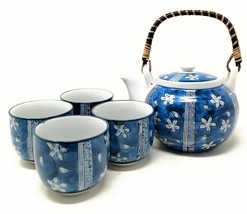 TJ Global Chinese Japanese Porcelain Tea Set with Blue Flower Design, 100%... - £23.81 GBP