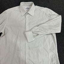 Brioni Shirt Men&#39;s L 15 3/4 Button Up Long Sleeve White Striped Made In ... - $39.59