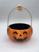 Kohl’s Ceramic Jack O Lantern Candy Corn Bowl Basket Retro Happy Halloween HTF - £16.02 GBP
