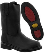 Mens Black Leather Work Boots Oil Resistant Construction Pull On Soft Toe - £47.95 GBP