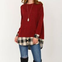 Burgandy &amp; White Buffalo Check - Accent Tunic - L - $11.88