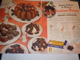 Vintage Baker&#39;s Chocolate Christmas Dinner Double Print Magazine Adverti... - £7.06 GBP
