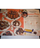 Vintage Baker&#39;s Chocolate Christmas Dinner Double Print Magazine Adverti... - $12.33 CAD