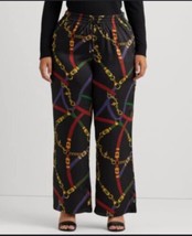 Ralph Lauren Belt Print Silky Pants Dressy Casual Women’s Size L Oversiz... - $39.59