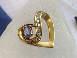 14K Yellow Gold Diamond Heart Charm 3.73g Fine Jewelry Tanzanite Color Stone - £236.51 GBP