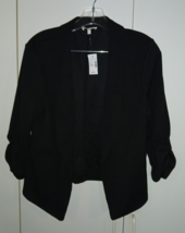 MAURICES LADIES BLACK RUCHED 3/4-SLEEVE SHORT OPEN CARDIGAN-L-NWT-$29 - $13.09