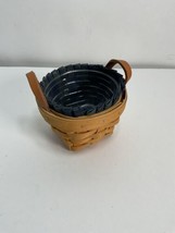 1998 Vintage HANDWOVEN LONGABERGER SMALL LEATHER HANDLES BASKET with Liners - $12.95