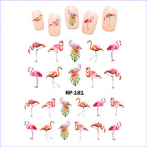 Nail art water transfer stickers decal pink flamingo in love flowers RP181 - £2.47 GBP