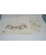 Vintage Lee Ward stamped wisteria flower pattern pillowcase set partiall... - $40.72 CAD