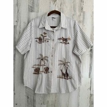 Bonworth Womens Button Up Shirt Size Large Jungle Safari Embroidery - £19.73 GBP